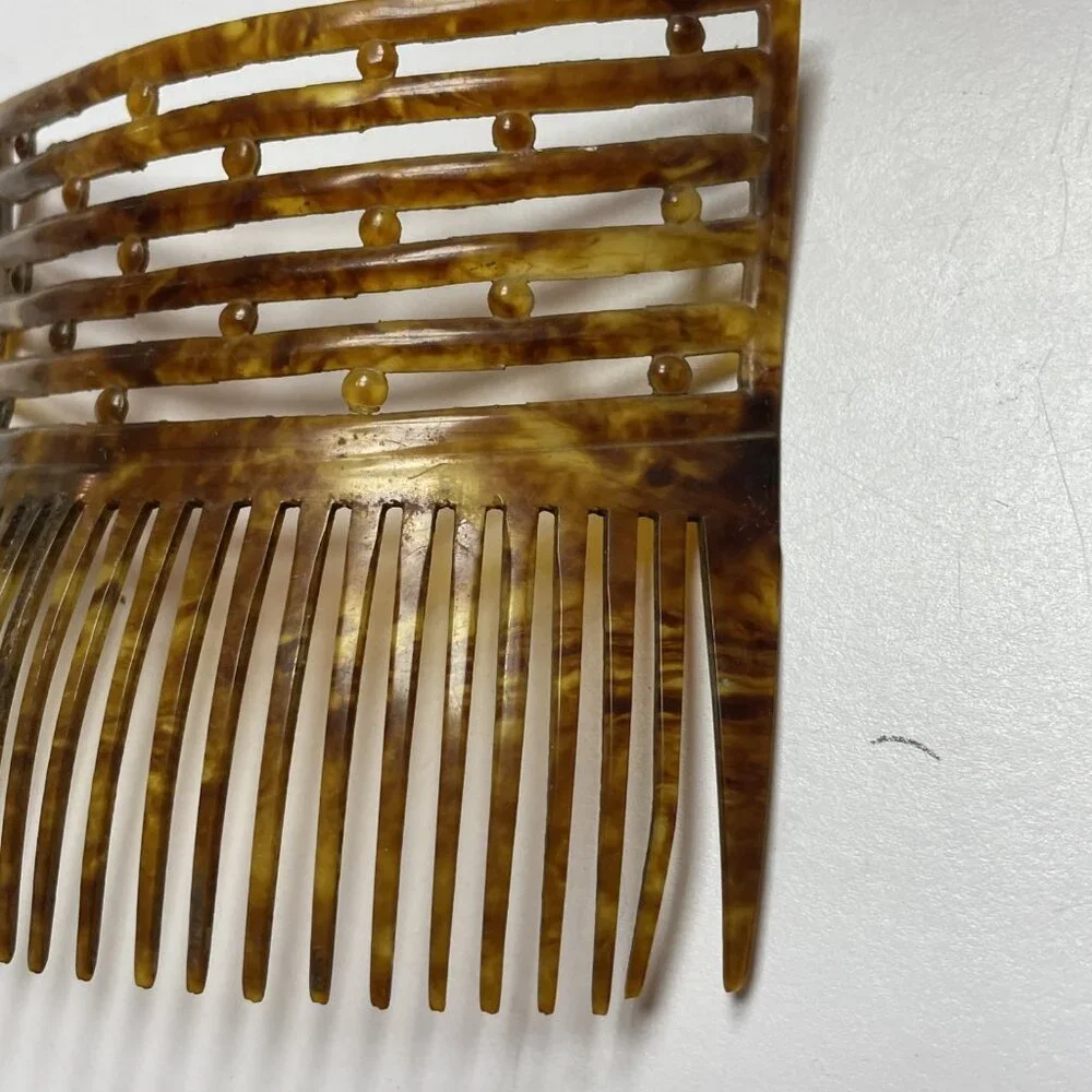 Vintage Art Deco Faux Tortoise Hair Comb Large Geometric